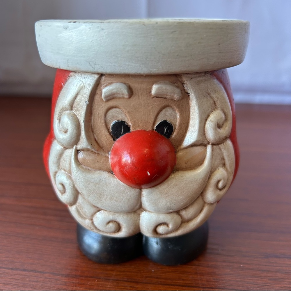Vintage Chubby Ceramic SANTA CLAUS Candle Holder 1970s Mold HAND PAINTED 4 Inch
